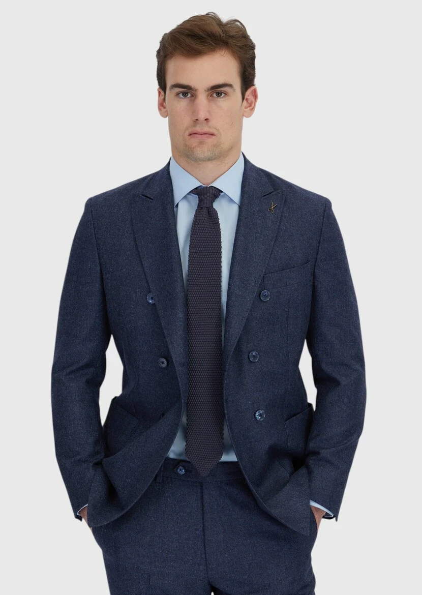 Navy Blue Plain Zeroweight Slim Fit Wool Blended Suit - RAMSEY