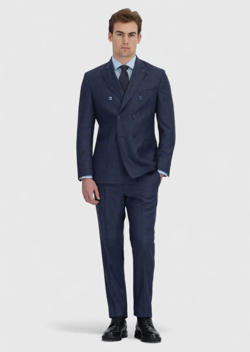 Navy Blue Plain Zeroweight Slim Fit Wool Blended Suit - 2