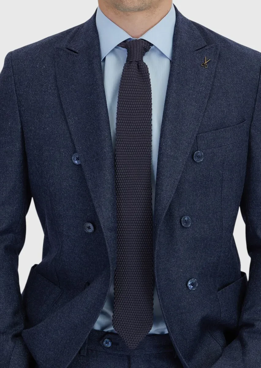 Navy Blue Plain Zeroweight Slim Fit Wool Blended Suit - 5