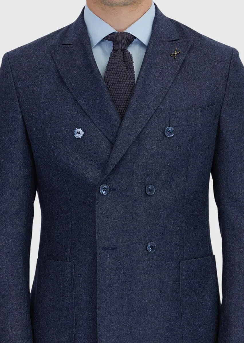 Navy Blue Plain Zeroweight Slim Fit Wool Blended Suit - 7