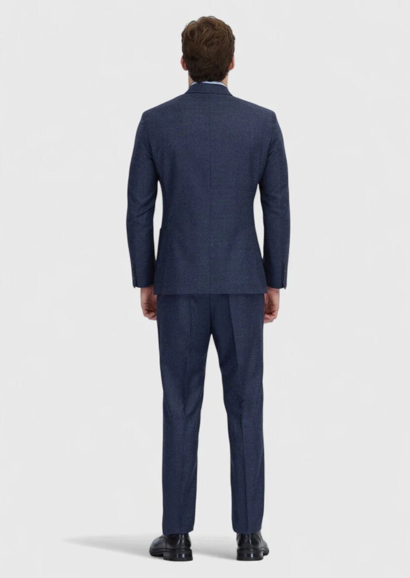 Navy Blue Plain Zeroweight Slim Fit Wool Blended Suit - 9