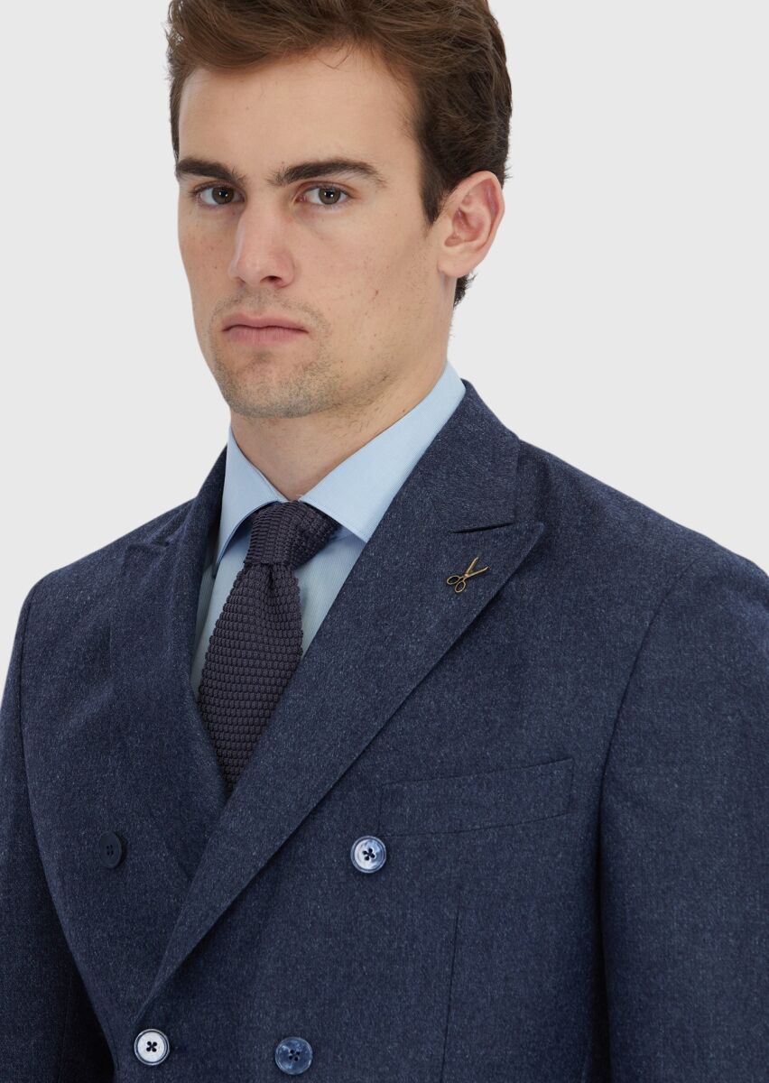Navy Blue Plain Zeroweight Slim Fit Wool Blended Suit - 4