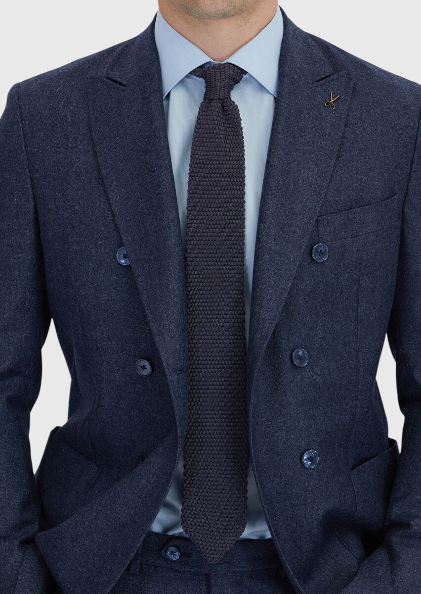 Navy Blue Plain Zeroweight Slim Fit Wool Blended Suit - 5