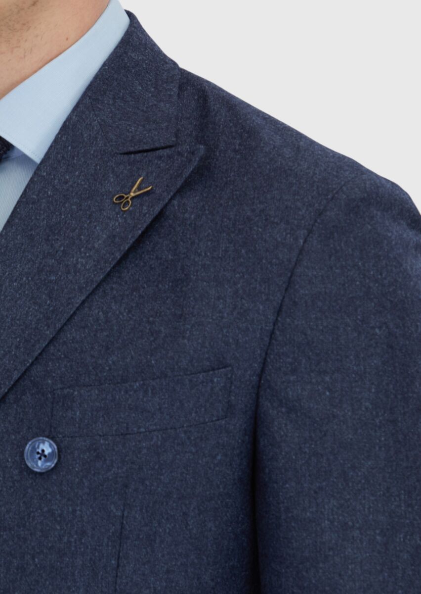 Navy Blue Plain Zeroweight Slim Fit Wool Blended Suit - 6