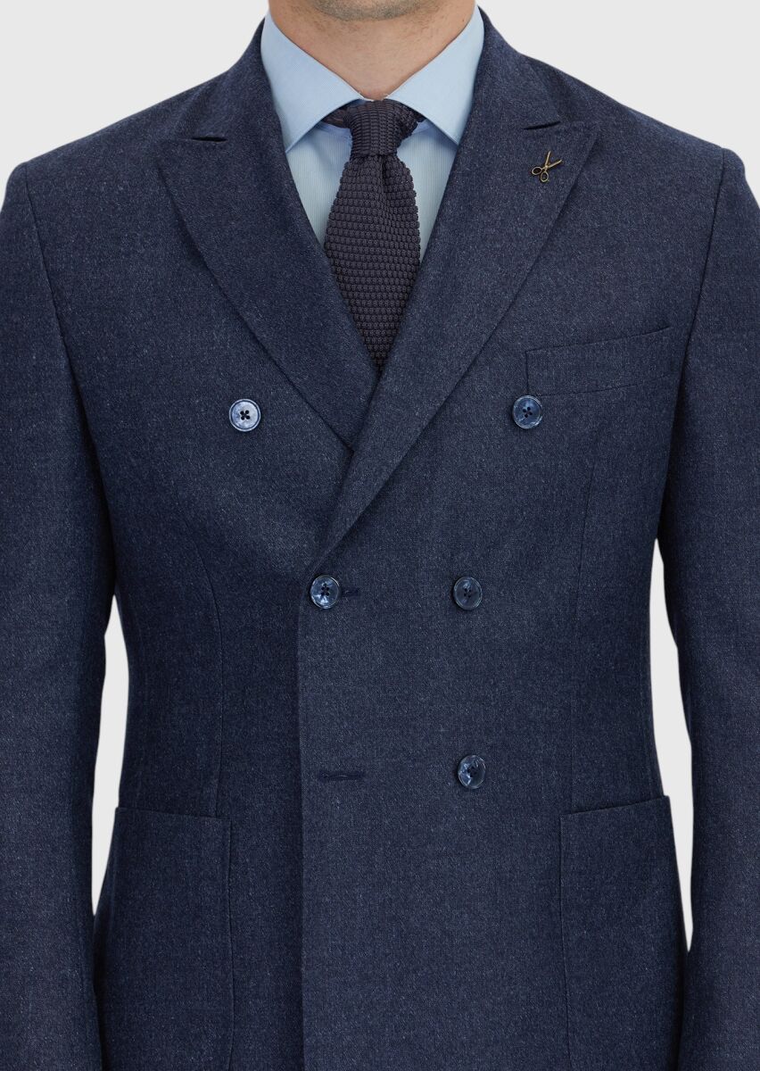 Navy Blue Plain Zeroweight Slim Fit Wool Blended Suit - 7