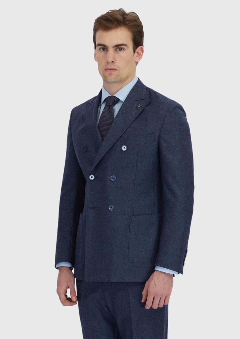 Navy Blue Plain Zeroweight Slim Fit Wool Blended Suit - RAMSEY