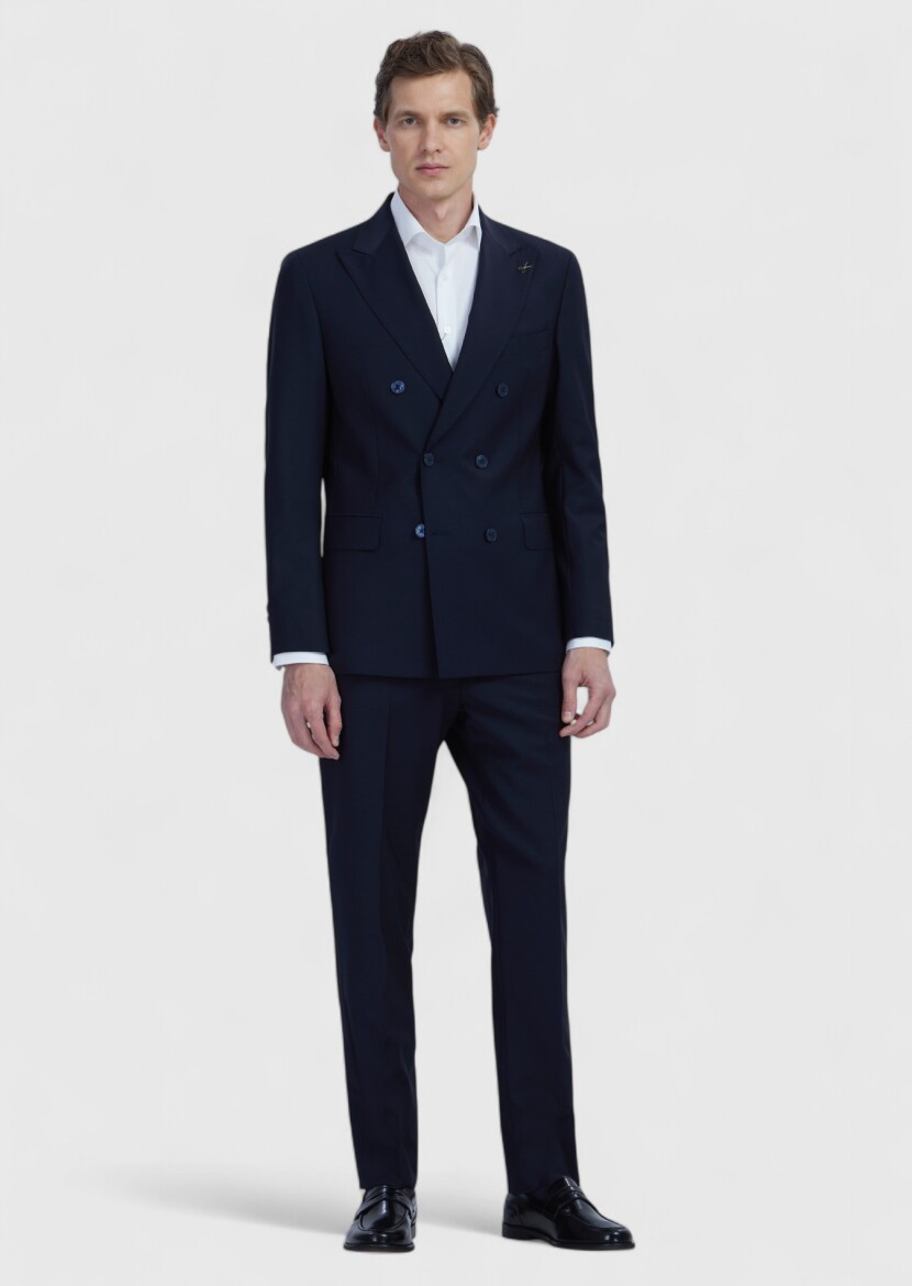 Navy Blue Plain Wool Blended Suit 