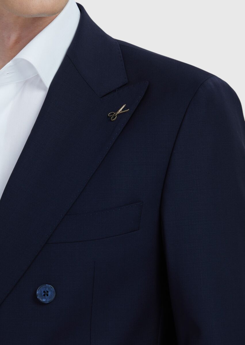 Navy Blue Plain Wool Blended Suit - 4