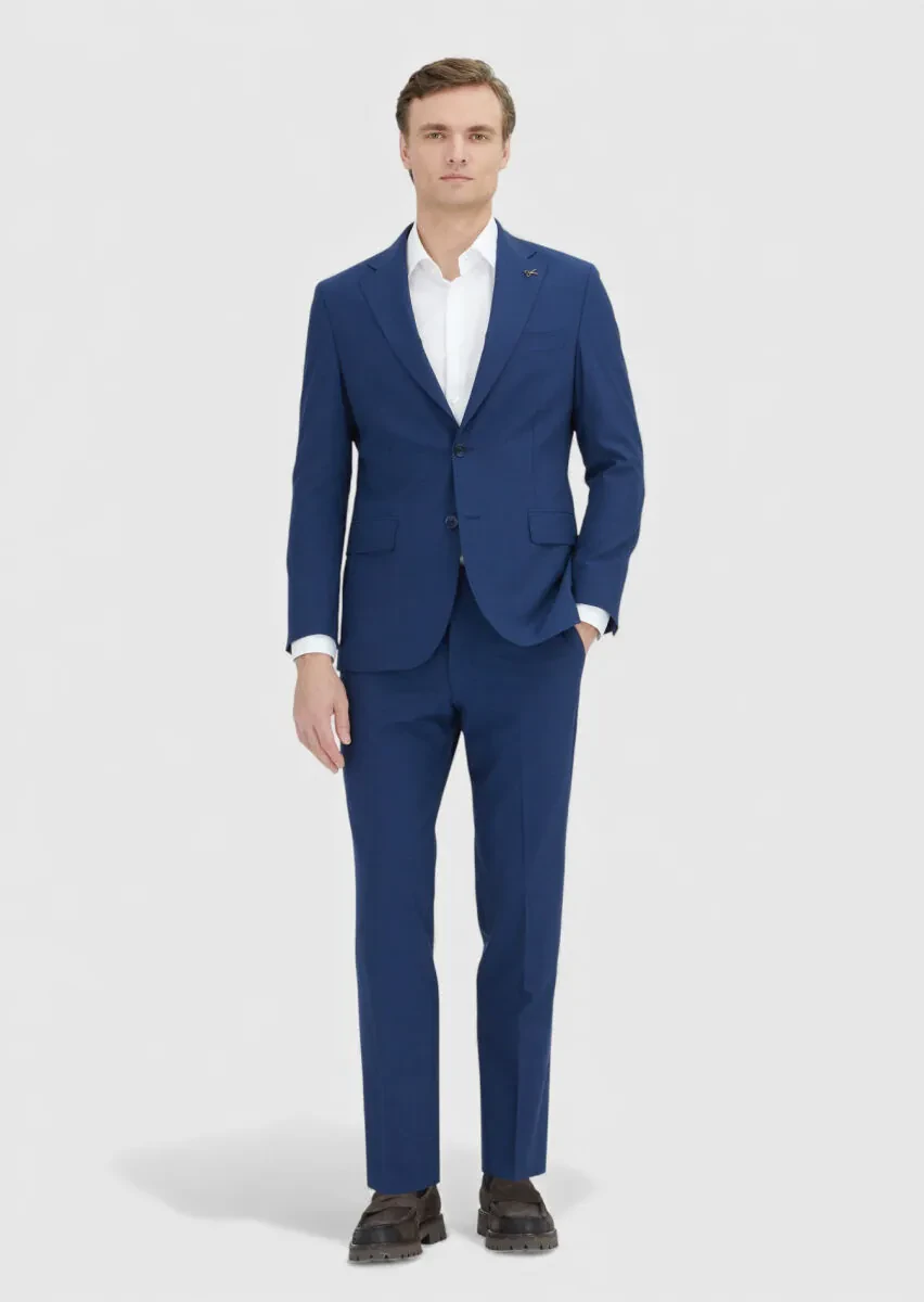Navy Blue Plain Zeroweight Slim Fit Wool Blended Suit - 1