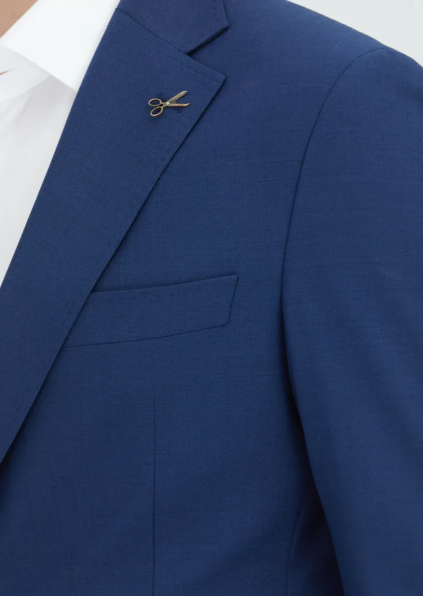 Navy Blue Plain Zeroweight Slim Fit Wool Blended Suit - 3