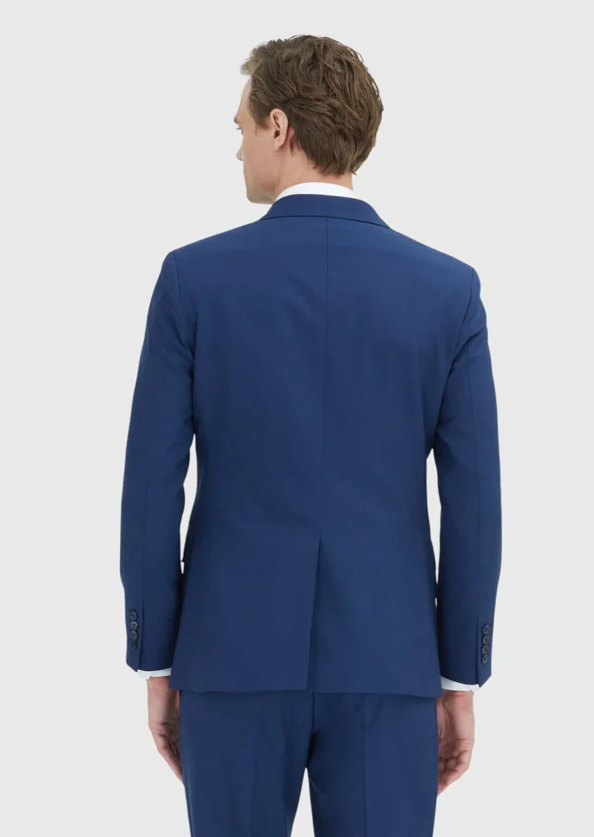 Navy Blue Plain Zeroweight Slim Fit Wool Blended Suit - 6