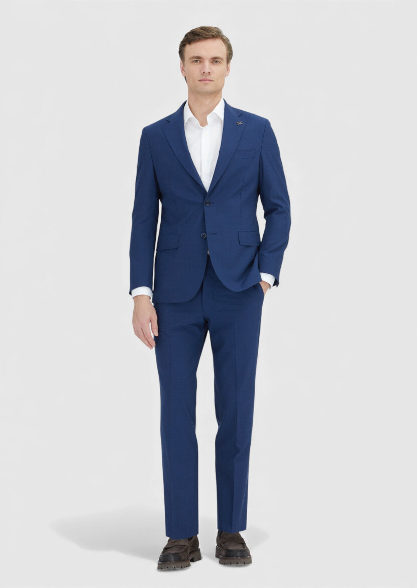 Navy Blue Plain Zeroweight Slim Fit Wool Blended Suit - 1
