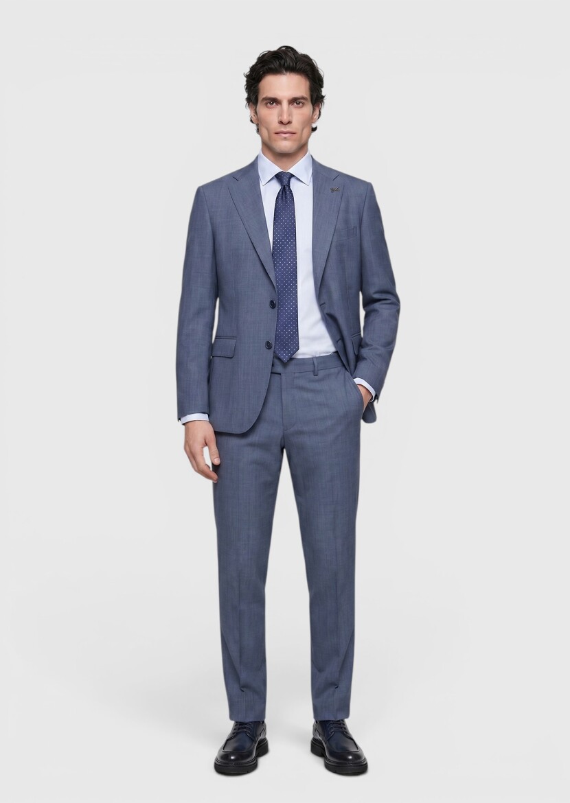 Navy Blue Plain Zeroweight Slim Fit Wool Blended Suit - RAMSEY