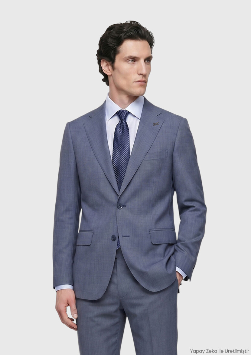 Navy Blue Plain Zeroweight Slim Fit Wool Blended Suit - RAMSEY