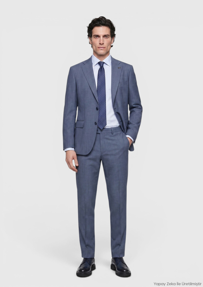 Navy Blue Plain Zeroweight Slim Fit Wool Blended Suit - RAMSEY
