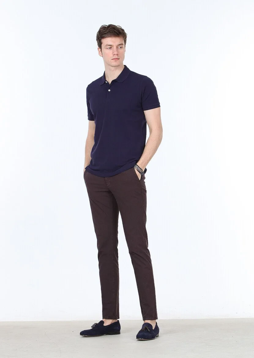 Navy Blue Polo Neck 100% Cotton T-Shirt - 2