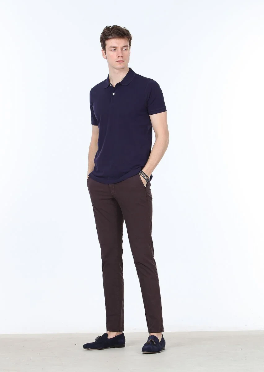Navy Blue Polo Neck 100% Cotton T-Shirt - 2