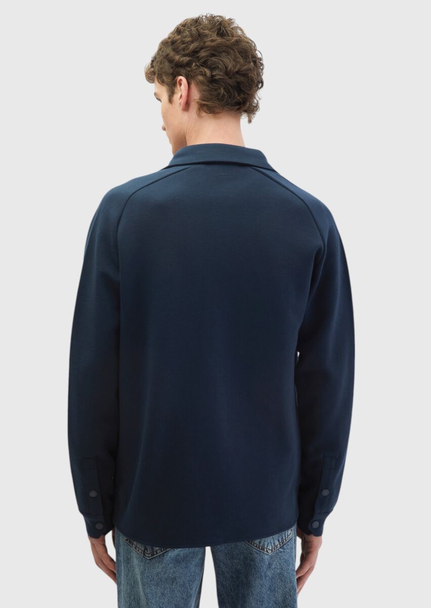 Navy Blue Polo Neck Plain Sweatshirt - 5