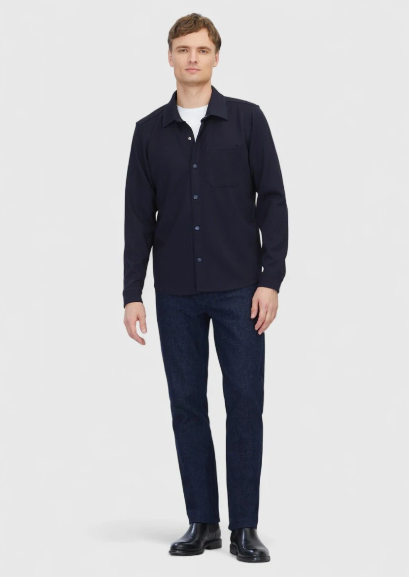 Navy Blue Polo Neck Plain Sweatshirt - RAMSEY