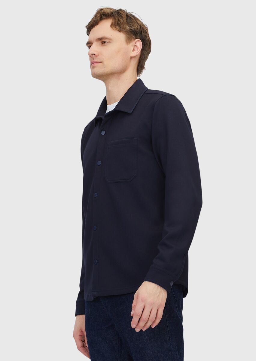 Navy Blue Polo Neck Plain Sweatshirt - 3