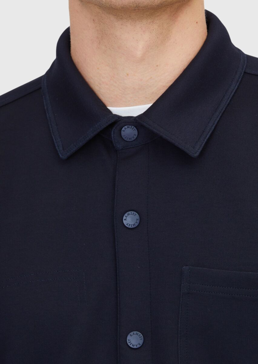 Navy Blue Polo Neck Plain Sweatshirt - 6