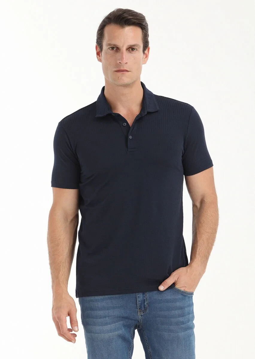 Navy Blue Polo Neck T-Shirt - 2