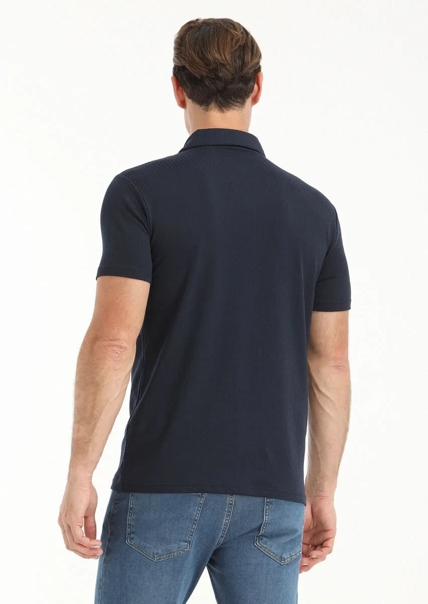 Navy Blue Polo Neck T-Shirt - 4