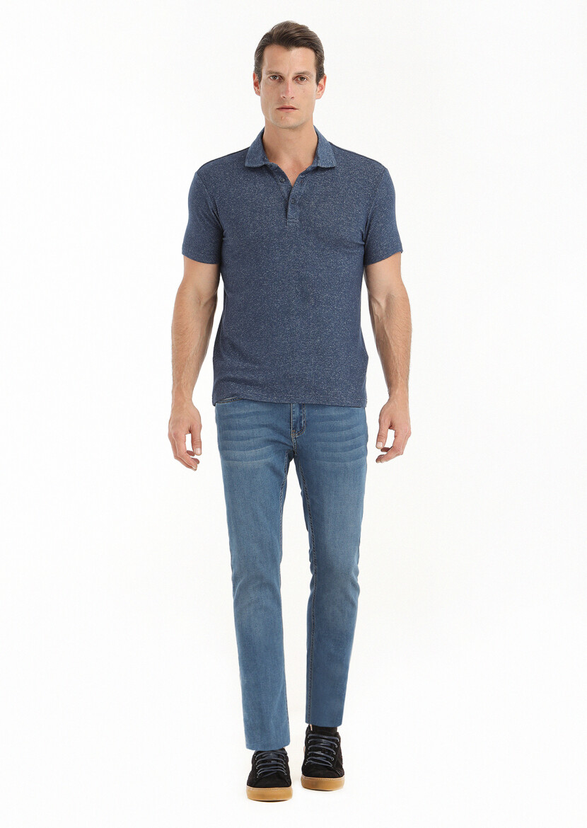 Navy Blue Polo Neck T-Shirt - 1