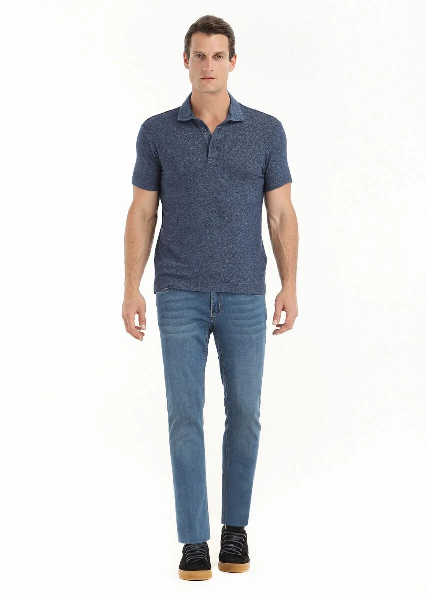 Navy Blue Polo Neck T-Shirt - 1