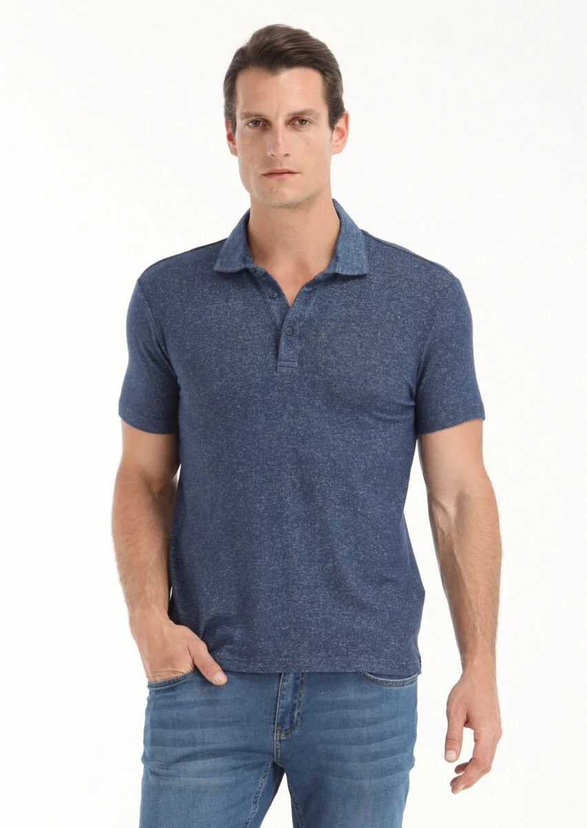 Navy Blue Polo Neck T-Shirt - 2
