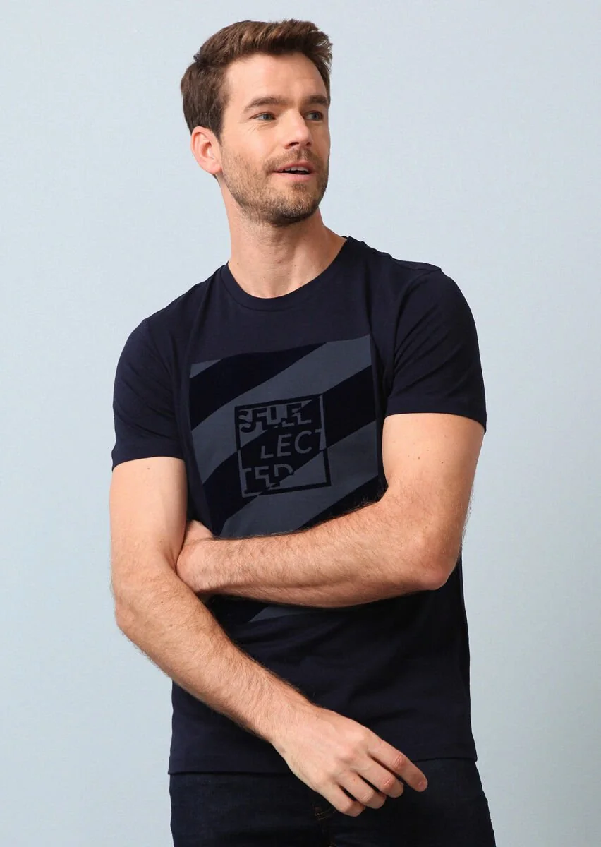 Navy Blue Printed 100% Cotton T-Shirt - 3