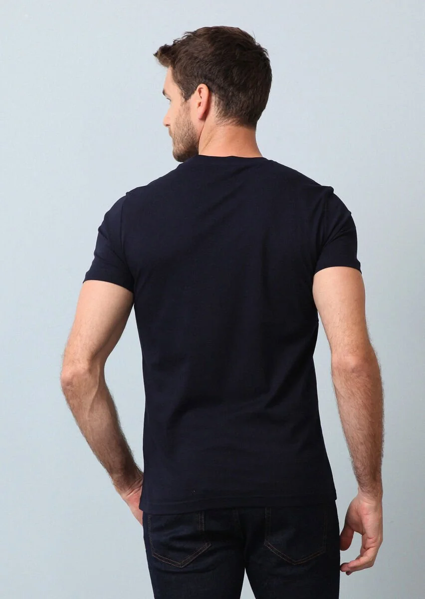 Navy Blue Printed 100% Cotton T-Shirt - 5