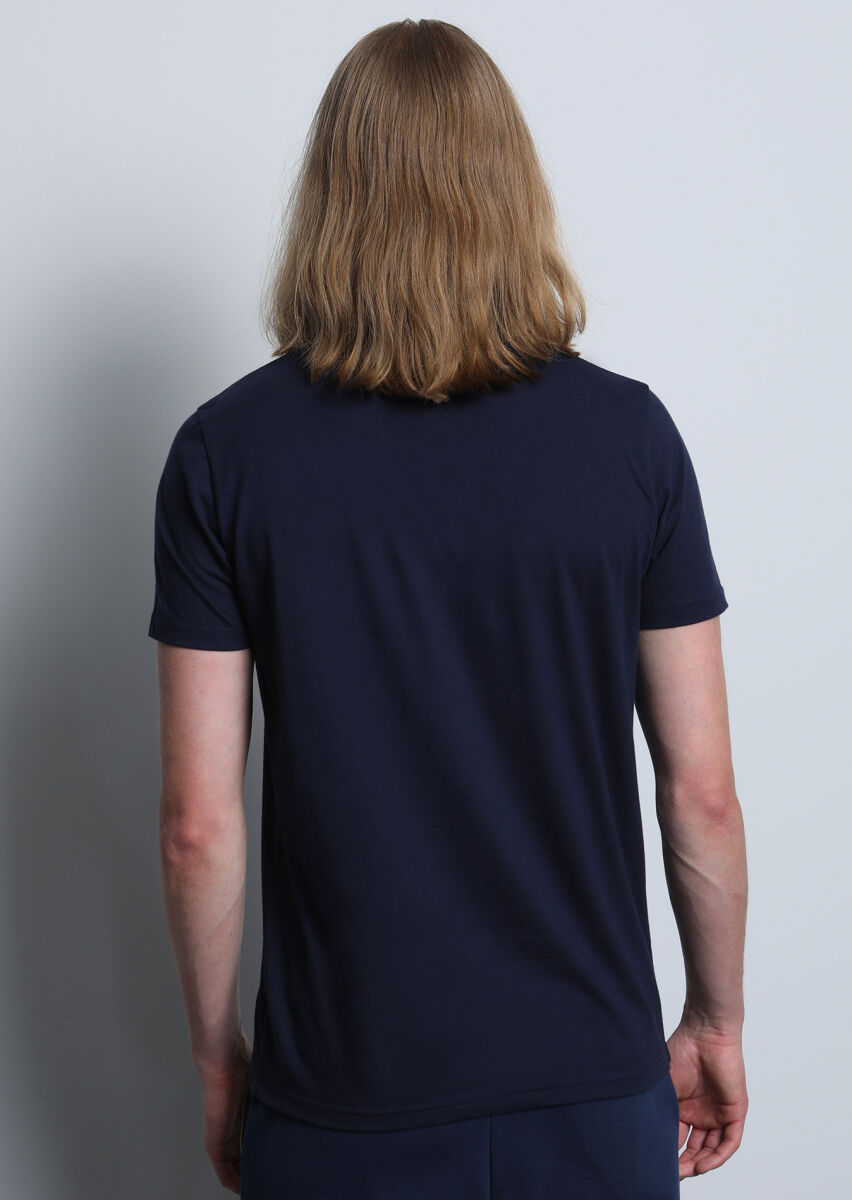 Navy Blue Printed 100% Cotton T-Shirt - 5