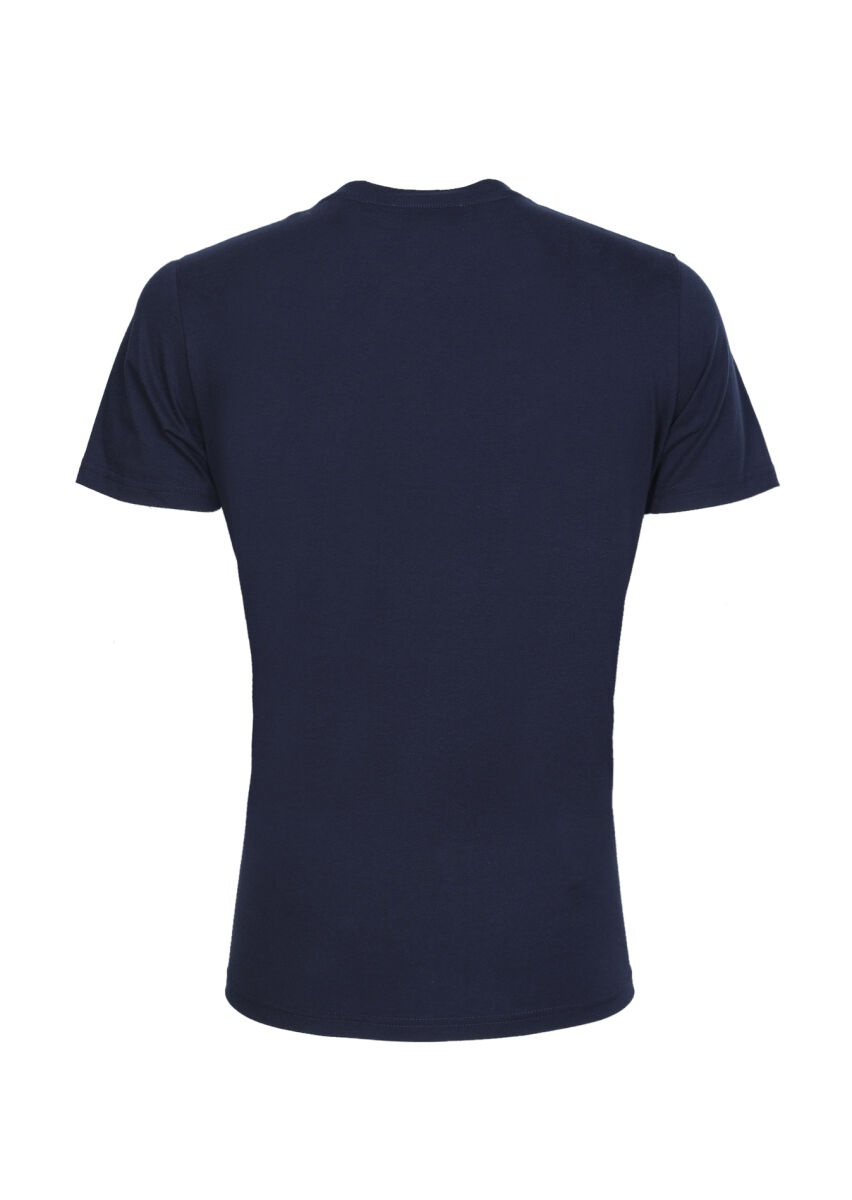 Navy Blue Printed 100% Cotton T-Shirt - 7