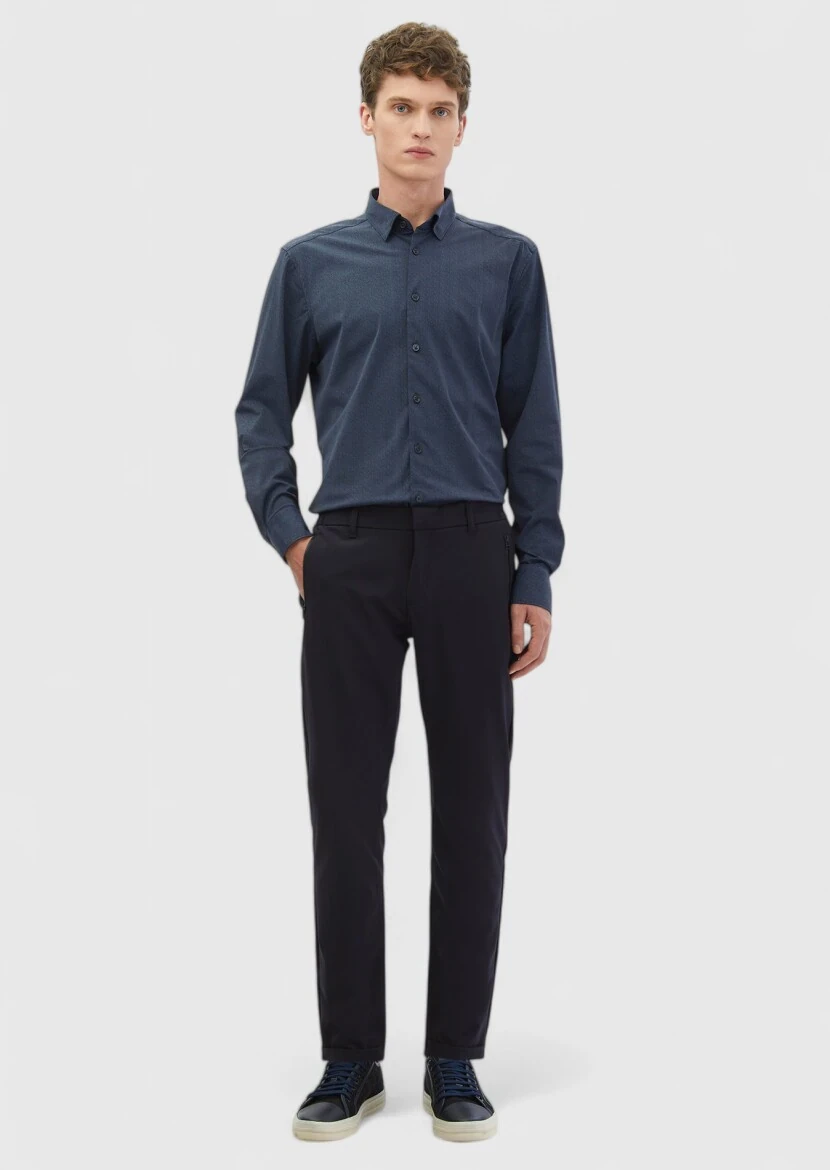 Navy Blue Printed Casual Fit Knitting Casual Shirt - RAMSEY