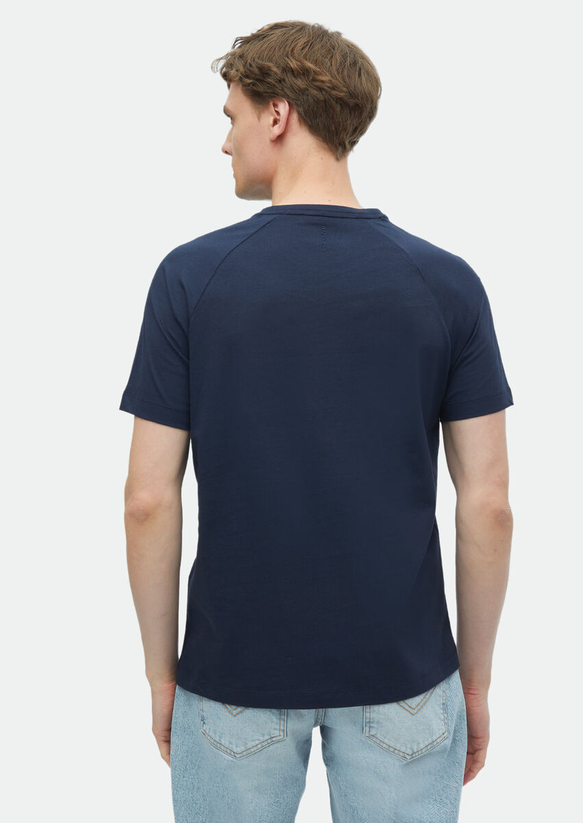 Navy Blue Printed Crew Neck 100% Cotton T-Shirt - 5