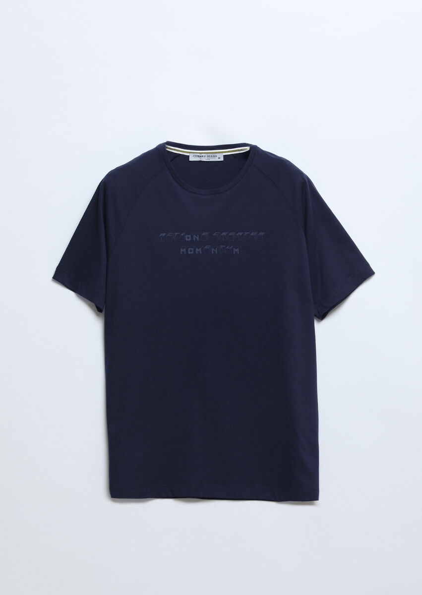 Navy Blue Printed Crew Neck 100% Cotton T-Shirt - 6