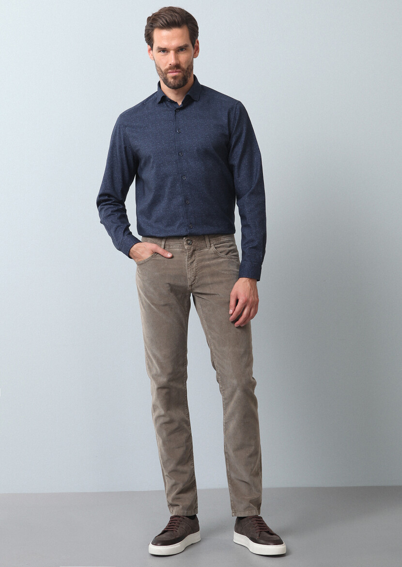 Navy Blue Printed Regular Fit Long Weaving Casual 100% Cotton Shirt - 3