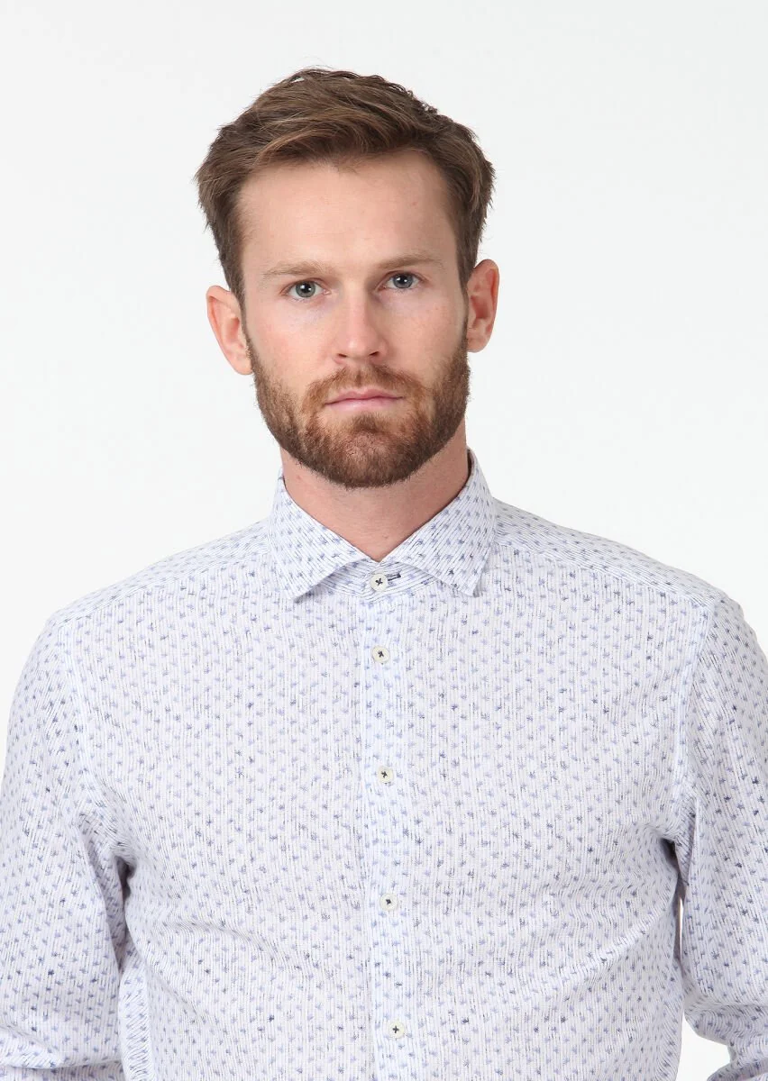 Navy Blue Printed Regular Fit Weaving Casual 100% Cotton Shirt - 3