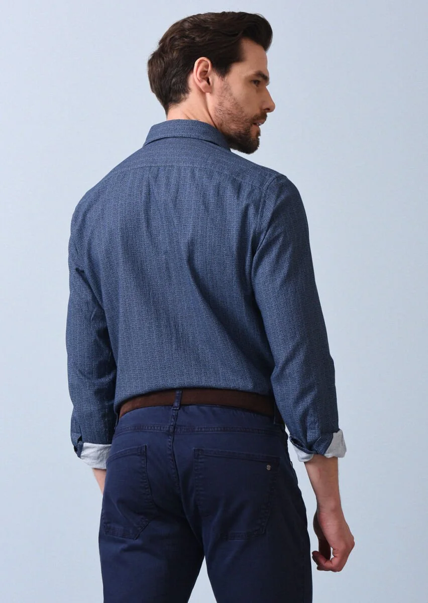Navy Blue Printed Regular Fit Weaving Casual 100% Cotton Shirt - 5