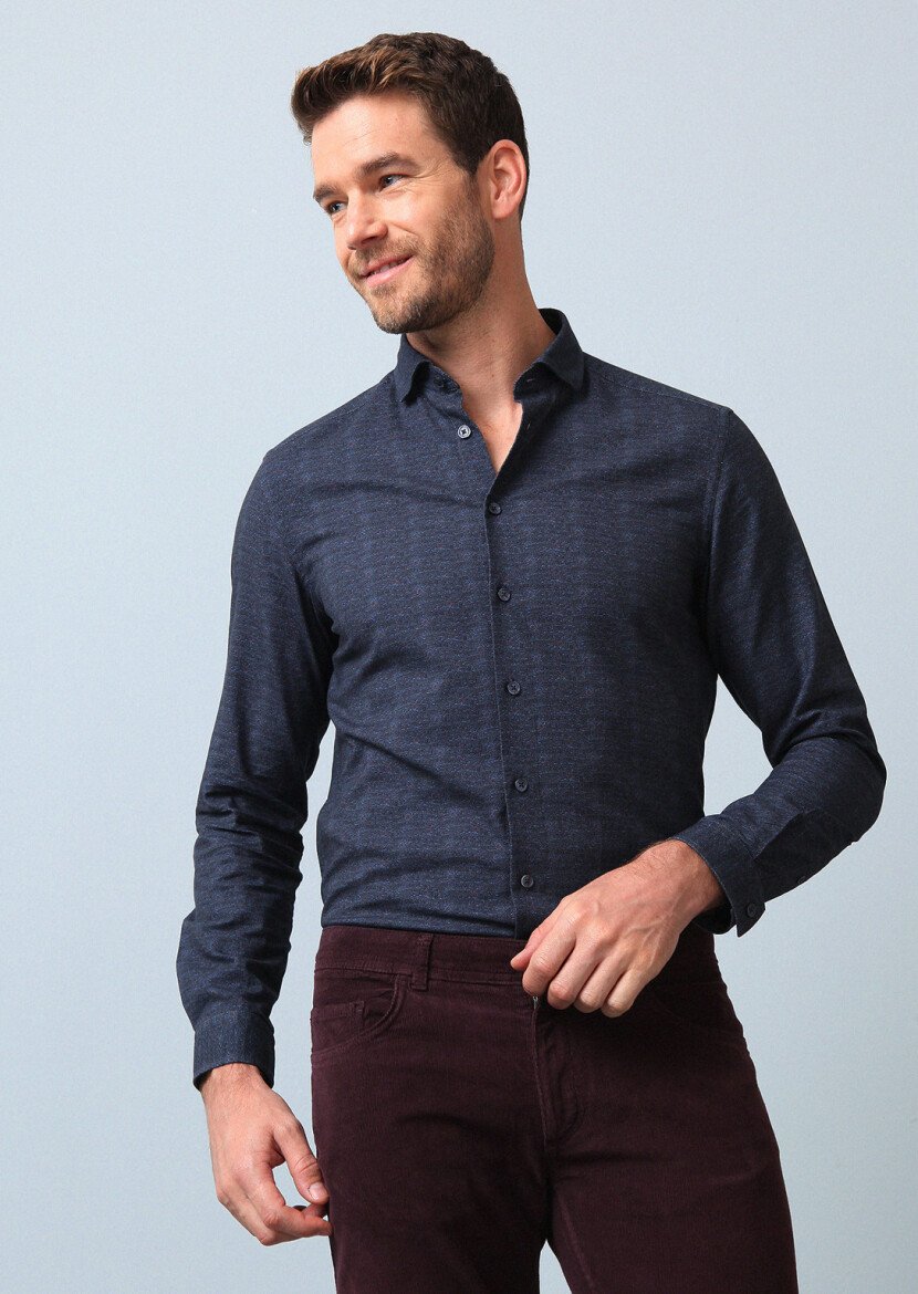 Navy Blue Printed Regular Fit Weaving Casual 100% Cotton Shirt - 2