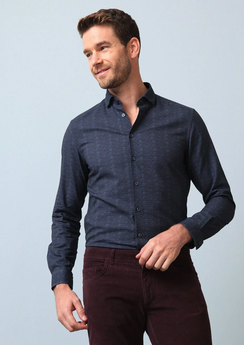 Navy Blue Printed Regular Fit Weaving Casual 100% Cotton Shirt - 2