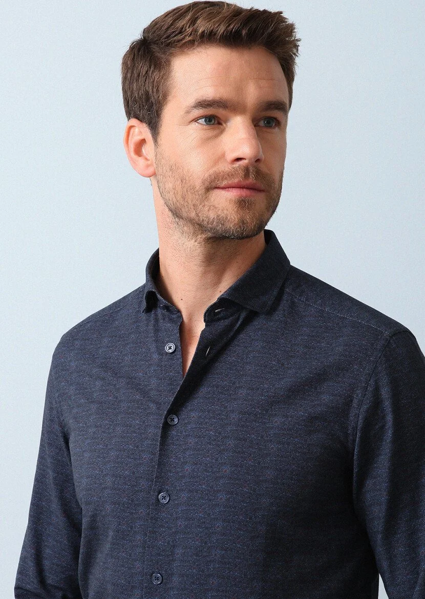 Navy Blue Printed Regular Fit Weaving Casual 100% Cotton Shirt - 4