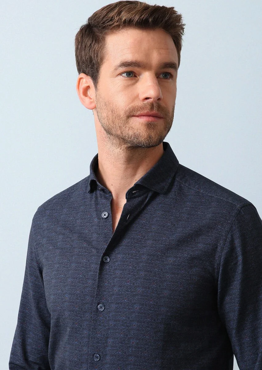 Navy Blue Printed Regular Fit Weaving Casual 100% Cotton Shirt - 4