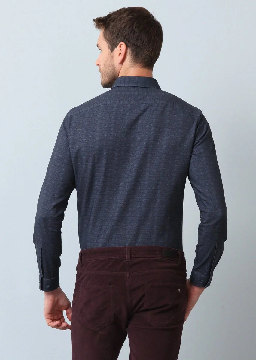 Navy Blue Printed Regular Fit Weaving Casual 100% Cotton Shirt - 5
