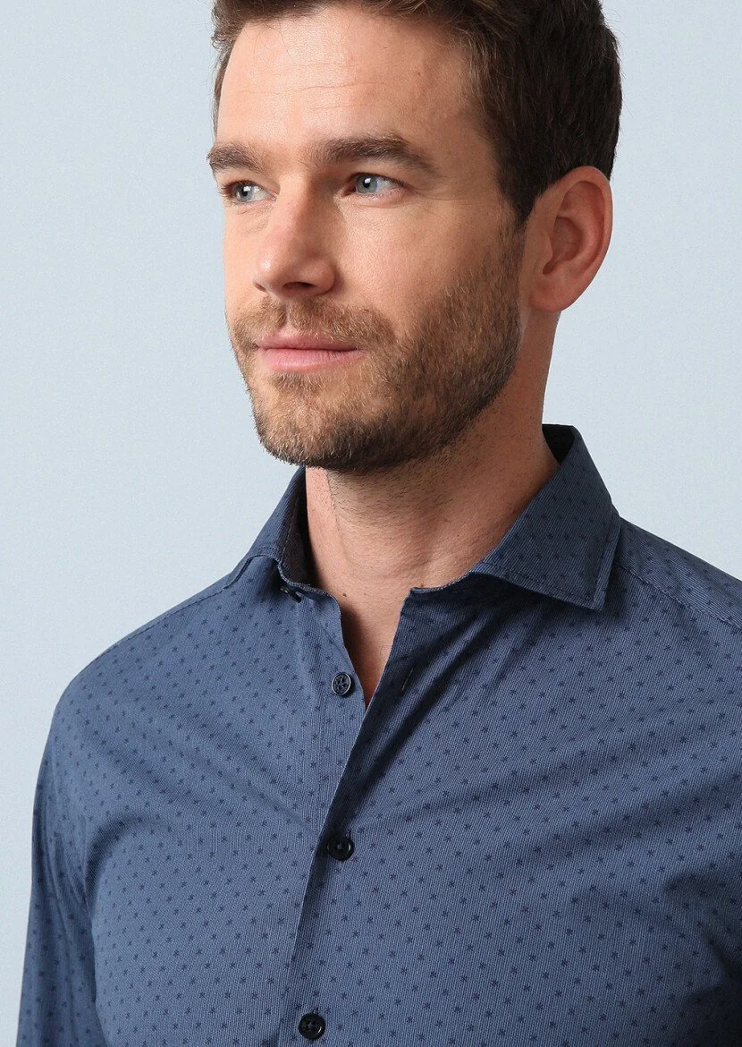 Navy Blue Printed Regular Fit Weaving Casual 100% Cotton Shirt - 2