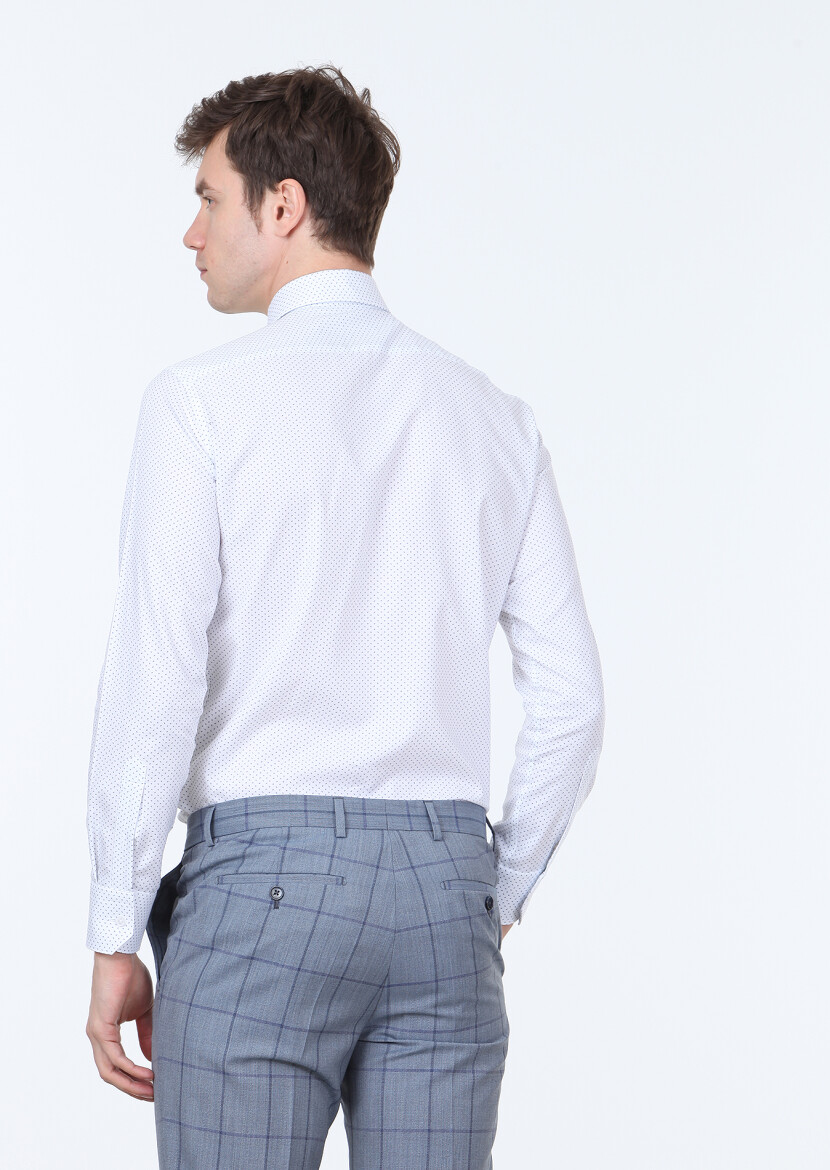 Navy Blue Printed Slim Fit Long Weaving Classical 100% Cotton Shirt - 3