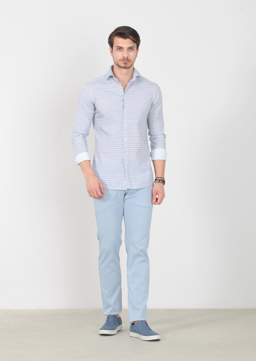Navy Blue Printed Slim Fit Weaving Casual 100% Cotton Shirt - 1