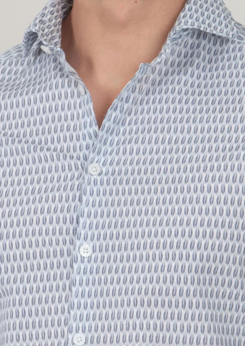 Navy Blue Printed Slim Fit Weaving Casual 100% Cotton Shirt - 4