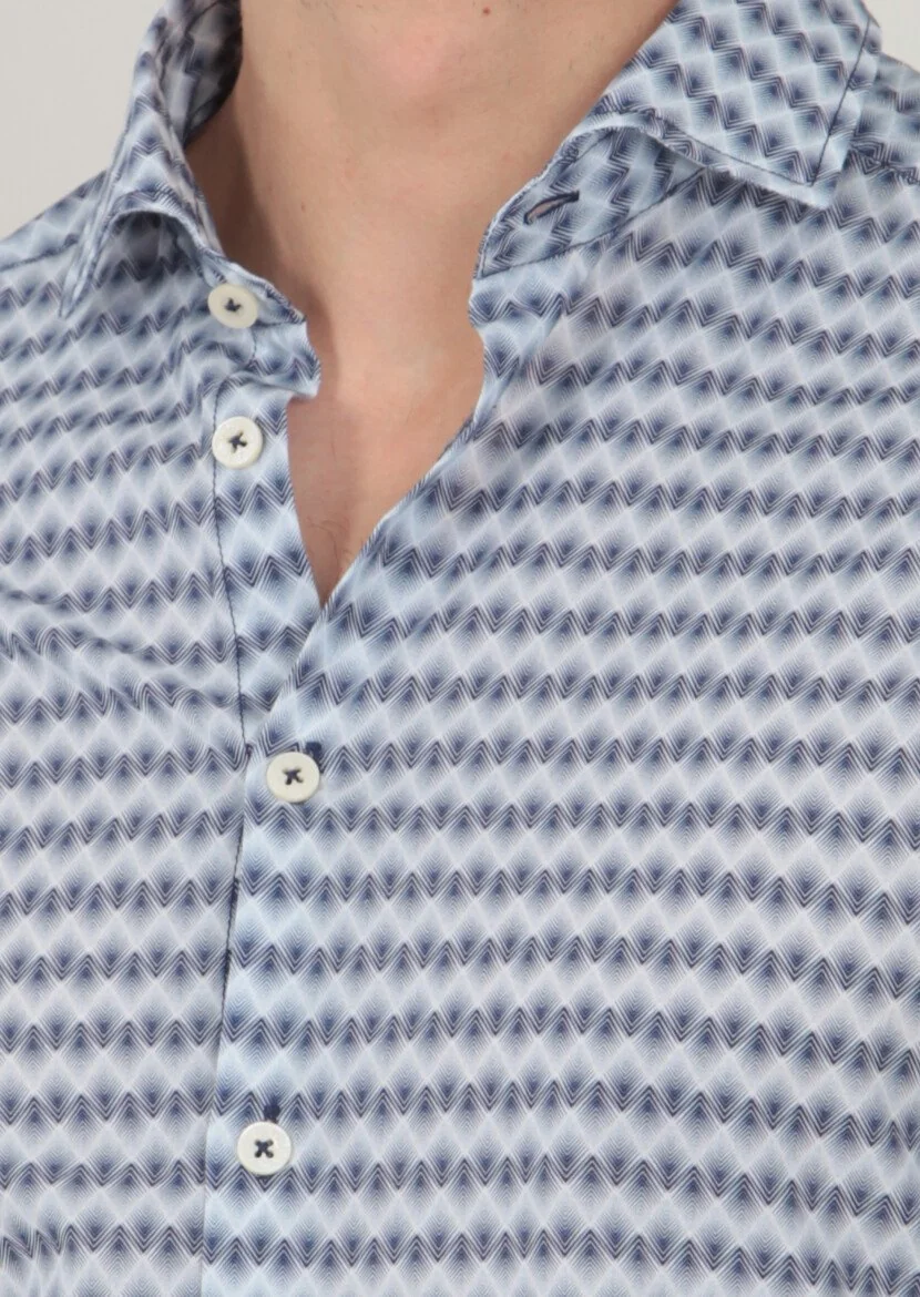 Navy Blue Printed Slim Fit Weaving Casual 100% Cotton Shirt - 3